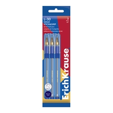 Набор шариковых ручек Erich Krause L-30 Gold Stick&Grip Classic цвет чернил синий, 3шт