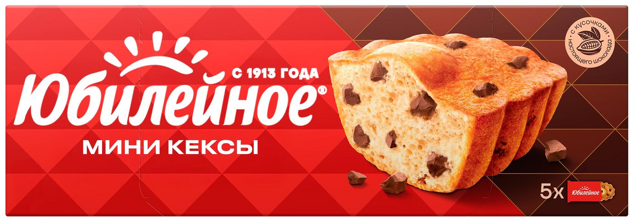 Мини-кексы Юбилейное с кусочками темного шоколада и какао (28г x 5шт), 140г