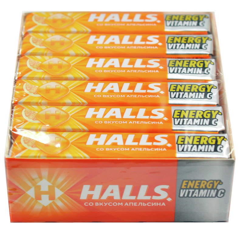 Карамель леденцовая Halls с витамином С и вкусом апельсина, 25г x 12 шт