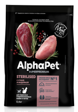 Сухой корм AlphaPet Superpremium Sterilized для взрослых стерилизованных кошек с уткой и индейкой, 400г