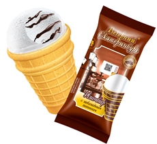 Мороженое пломбир Вечерний Екатеринбург ванильное с шоколадным топпингом в вафельном стаканчике, 75г