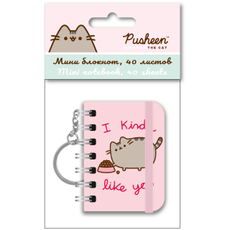 Мини блокнот Pusheen на евроспирали с эластичным держателем 12 х 8.5 х 1см, 40 листов