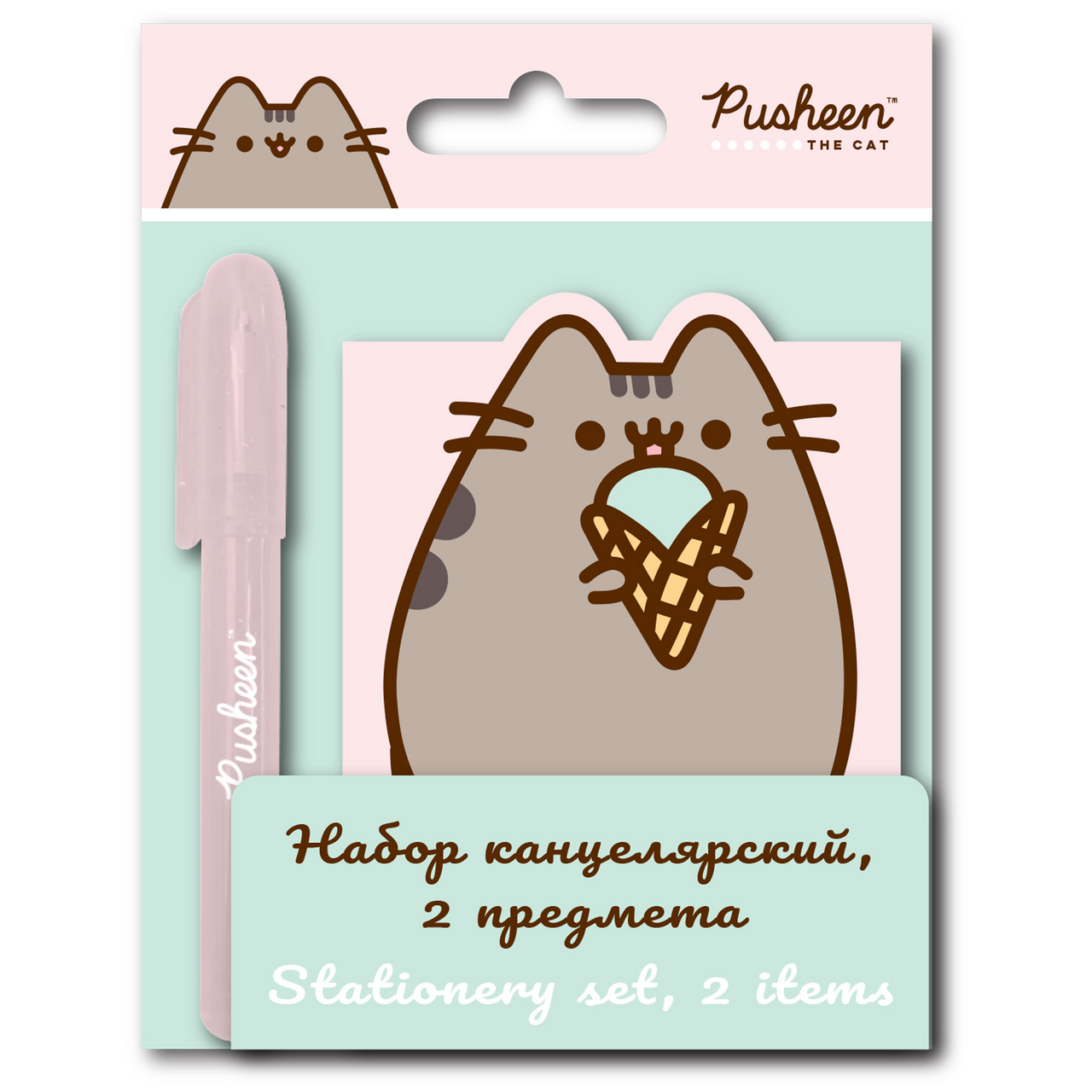 Изображение товара Канцелярский набор Pusheen ручка шариковая синяя 8.5 см + блокнот на скрепке 7 х 8см, 30 листов