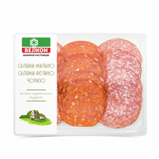 Колбаса Велком Милано-фелино-чоризо сырокопченая нарезка, 90г