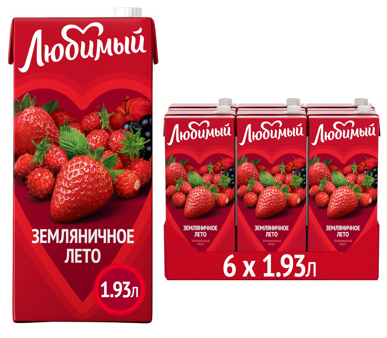 Напиток сокосодержащий Любимый Земляничное лето, 1.93л x 6 шт