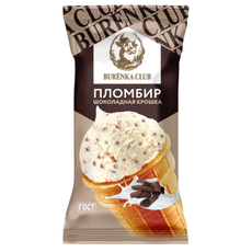 Мороженое пломбир Burenka Club с шоколадной крошкой в вафельном стаканчике ГОСТ 15%, 80г