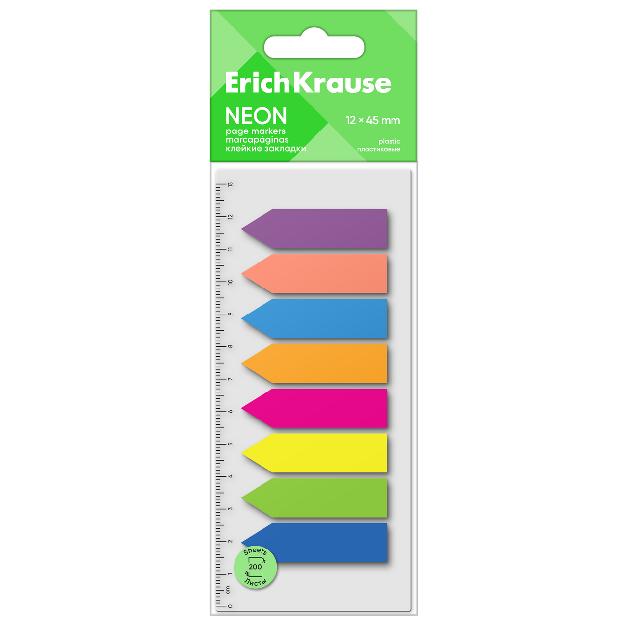 Изображение товара Закладки пластиковые Erich Krause Neon Arrows клейкие ассорти 12 x 45мм 8 цветов, 200л