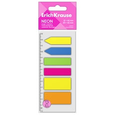 Закладки пластиковые Erich Krause Neon клейкие ассорти 12 x 45мм, 20 x 45мм, 5 цветов, 150л