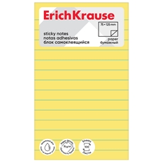 Блок бумажный Erich Krause самоклеящийся желтый 75 x 125мм, 100л