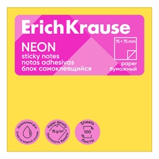 Блок бумажный Erich Krause Neon самоклеящийся желтый 75 x 75мм, 100л