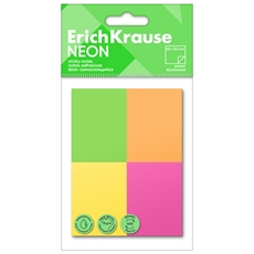 Блок бумажный Erich Krause Neon самоклеящийся ассорти 40 x 50мм 4 цвета, 400л