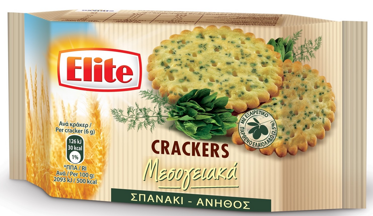 Печенье крекеры Elbisco Elite со шпинатом и укропом, 105г