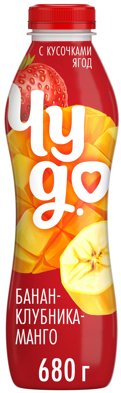 Йогурт питьевой Чудо Банан-клубника-манго 1.9%, 680г