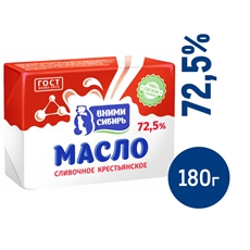 Масло сливочное Вними-Сибирь Крестьянское 72.5%, 180г