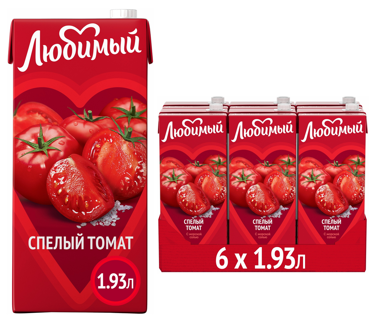 Нектар Любимый томатный с мякотью, 1.93л x 6 шт