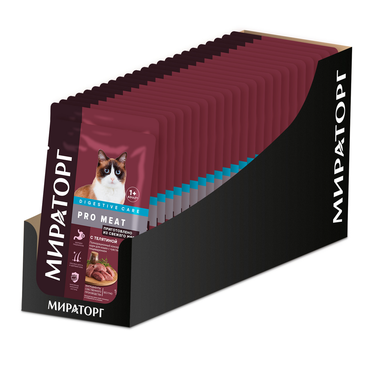 Изображение товара Корм для кошек с чувствительным пищеварением Мираторг Pro Meat телятина влажный, 80г x 24 шт