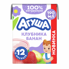 Коктейль молочный детский Агуша Земляника 2% с 12 месяцев, 190мл