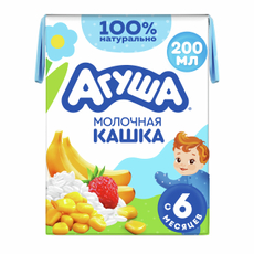 Каша молочная детская Агуша Рисово-кукурузная Банан и земляника 2% с 6 месяцев, 200мл