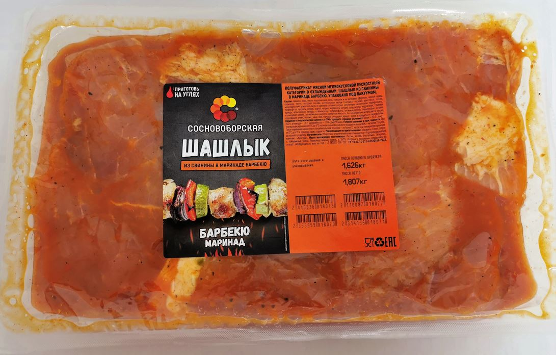 Шашлык свиной Сосновоборская маринад барбекю охлажденный, ~1.8кг