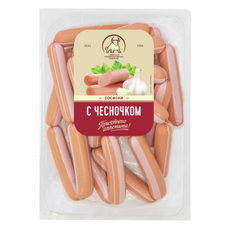 Сосиски из мяса кур СПК с чесночком вареные, ~1кг