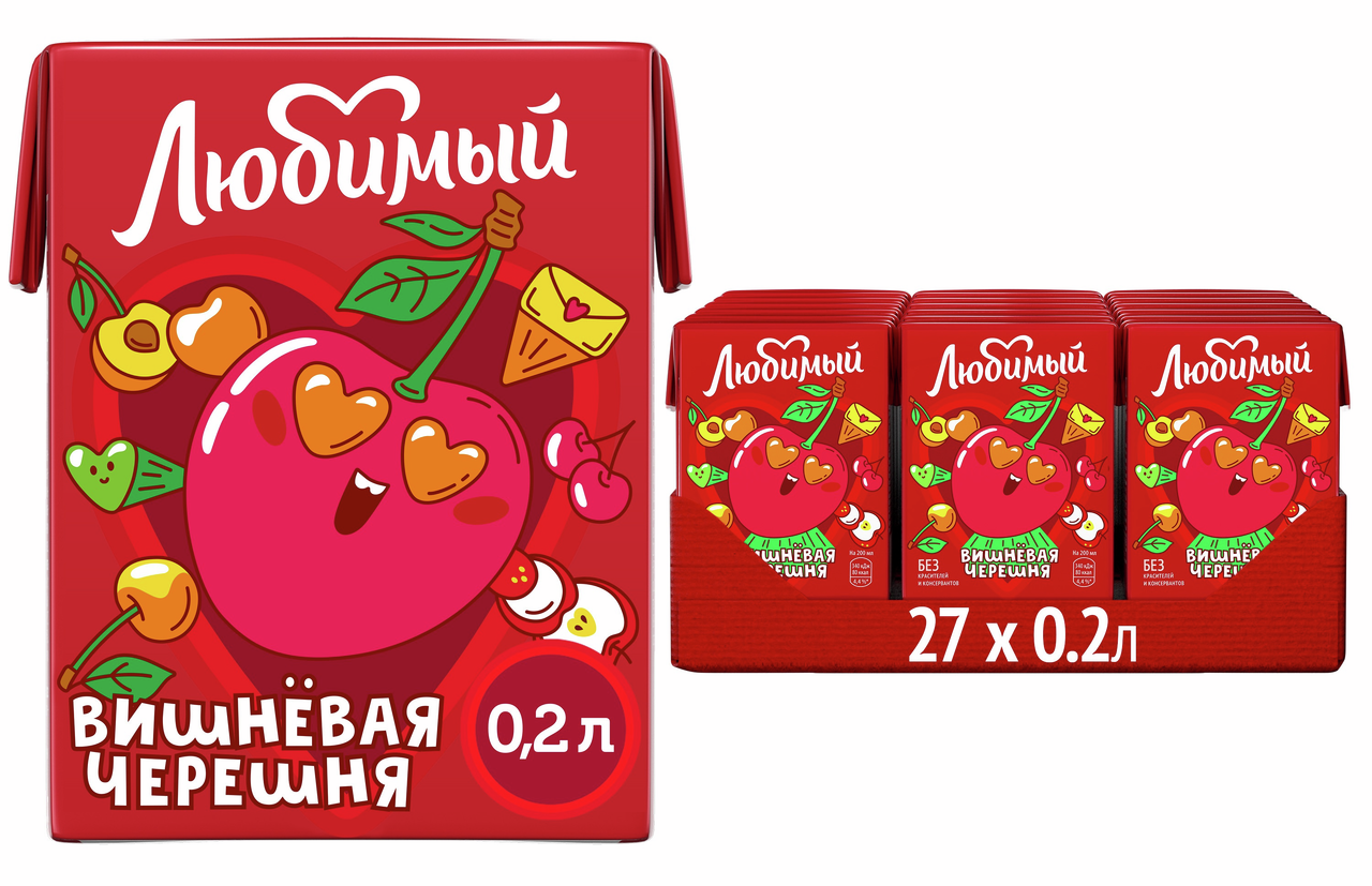 Напиток сокосодержащий Любимый Вишневая черешня, 200мл x 27 шт