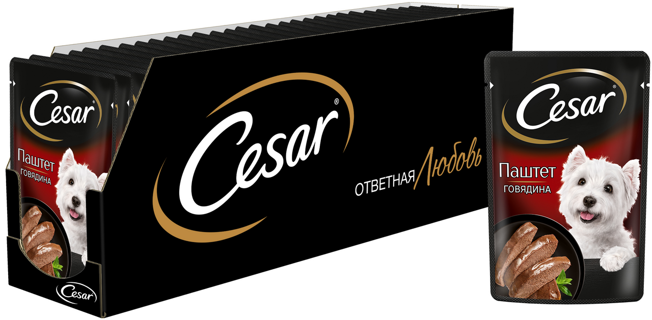 Корм влажный Cesar для взрослых собак паштет с говядиной, 80г х 28 шт ...