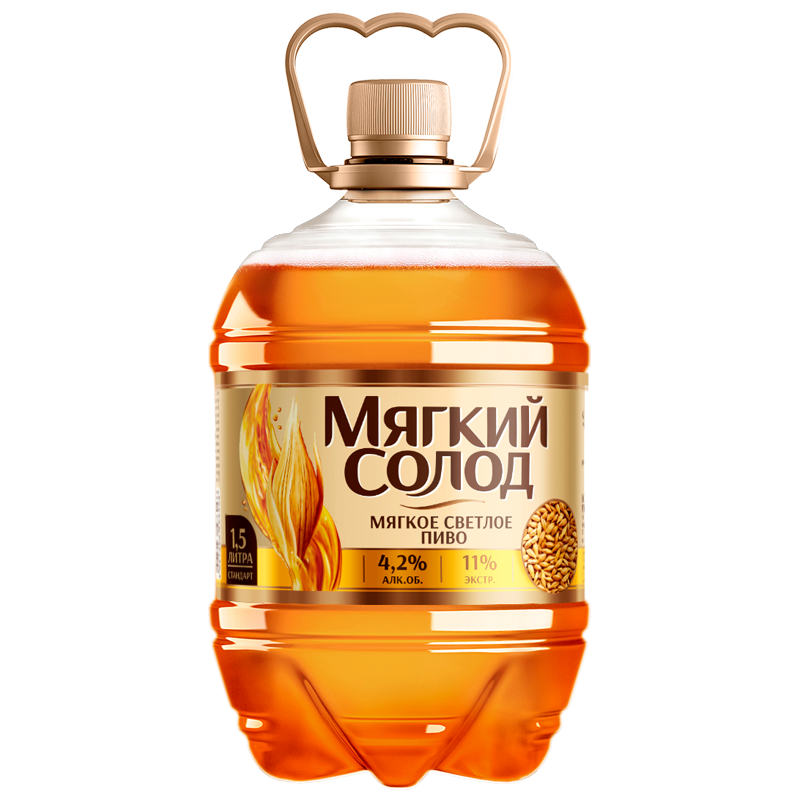 Пиво Мягкий солод светлое, 1.5л