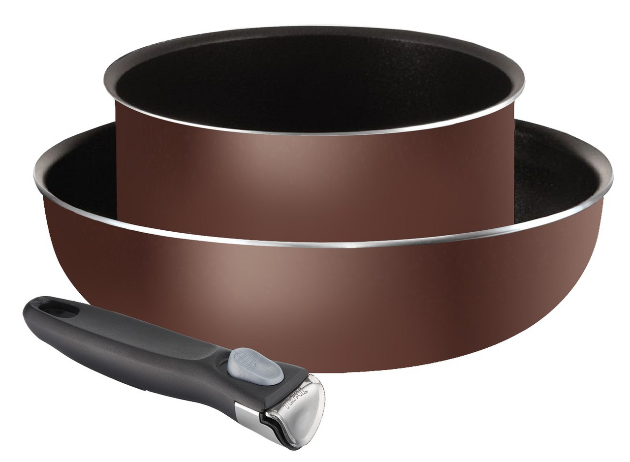 Изображение товара Набор посуды Tefal Ingenio Brown Handle Сковорода-вок 26см + Ковш 20см + ручка