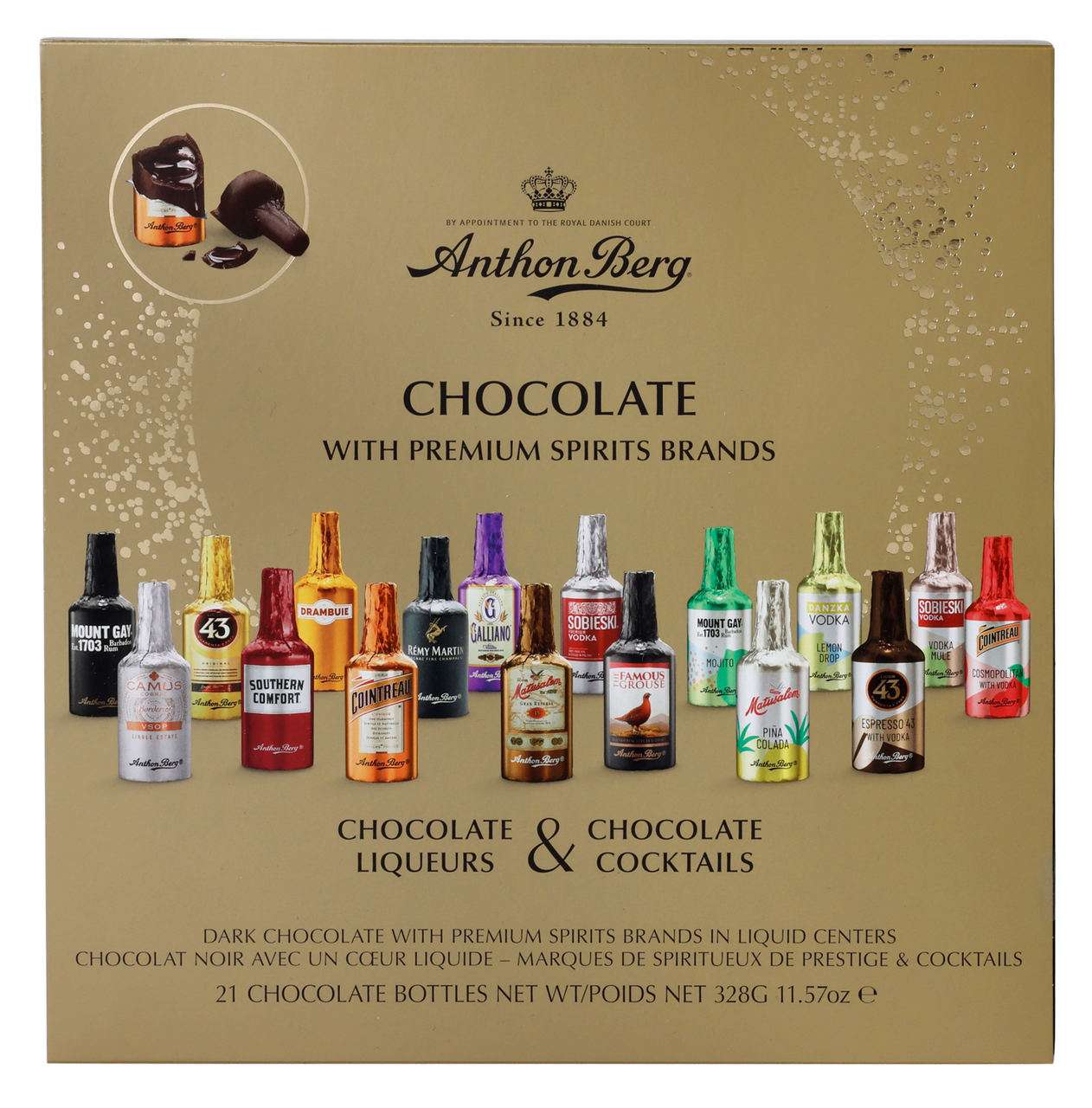 Набор шоколадных конфет Anthon Berg Liqueurs & Cocktails с алкогольной начинкой ассорти, 328г