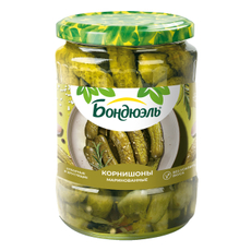 Огурцы маринованные Бондюэль Отборные и хрустящие корнишоны, 580мл