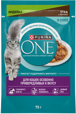 Корм для кошек Purina One влажный индейка и утка с морковью, 75г