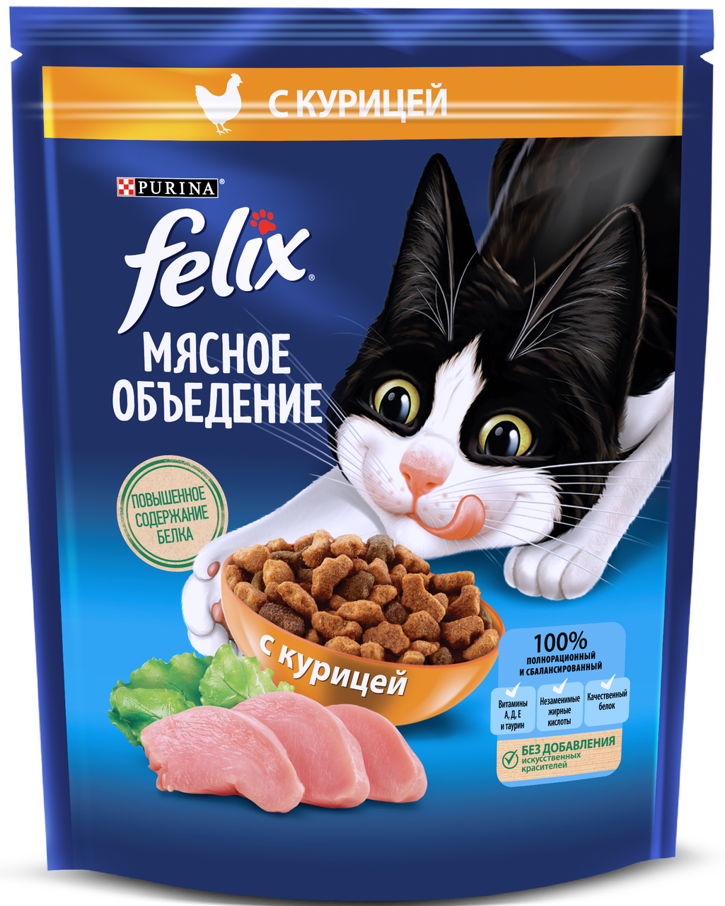 Изображение товара Корм для кошек Felix Мясное объедение с курицей 600г