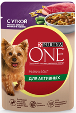 Корм влажный Purina One для собак мелких пород с уткой пастой и зеленой фасолью, 85г