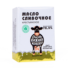 Масло сливочное Очень важная корова Крестьянское ГОСТ 72.5%, 180г