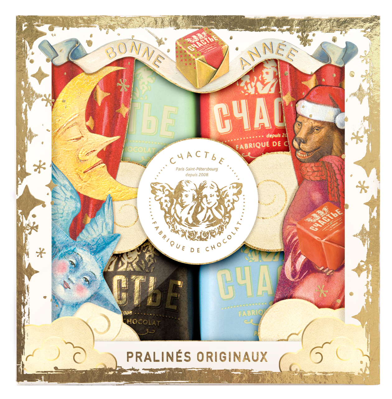 Набор шоколадных конфет Счастье Пралине №3 ассорти (50г x 4шт), 200г