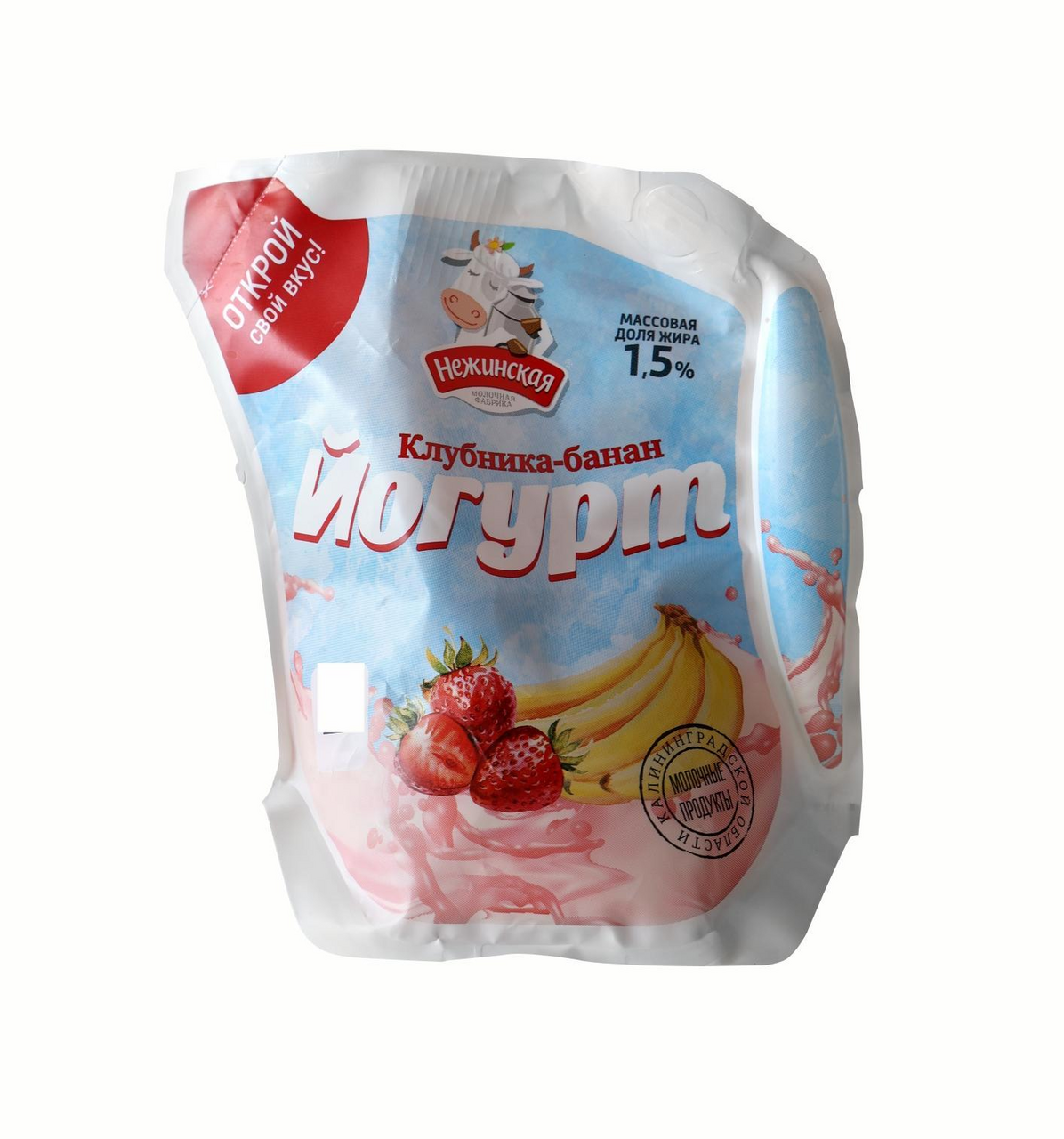 Йогурт Нежинская Клубника-банан ГОСТ 1.5%, 500г