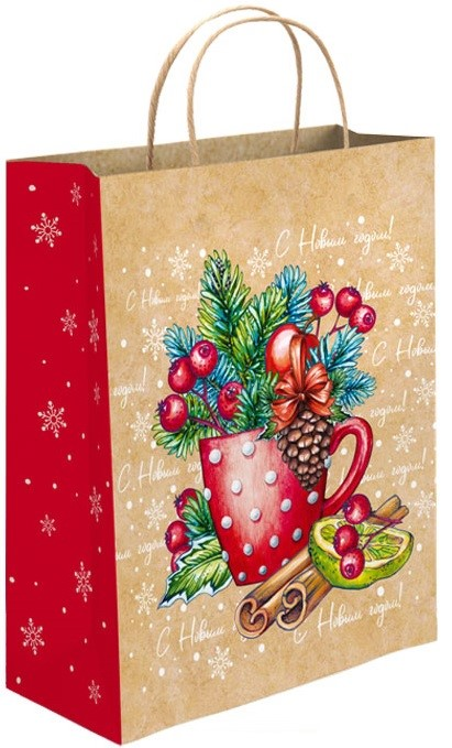 Изображение товара Сумка бумажная Academy Style Новый год крафт, 20 x 24 x 11см