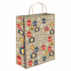 Сумка бумажная Academy Style Новый год крафт, 20 x 24 x 11см