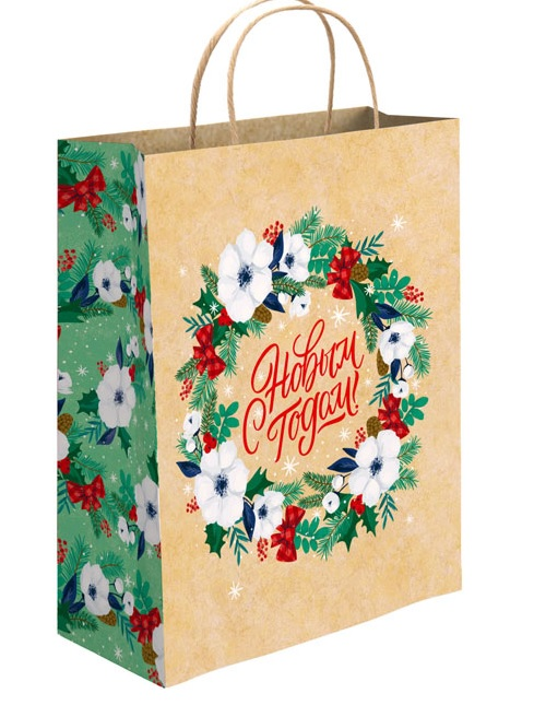 Изображение товара Сумка бумажная Academy Style Новый год крафт, 26 x 32 x 12см