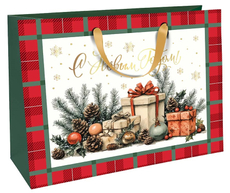 Сумка бумажная Academy Style Новый год тис, 32 x 26 x 12см