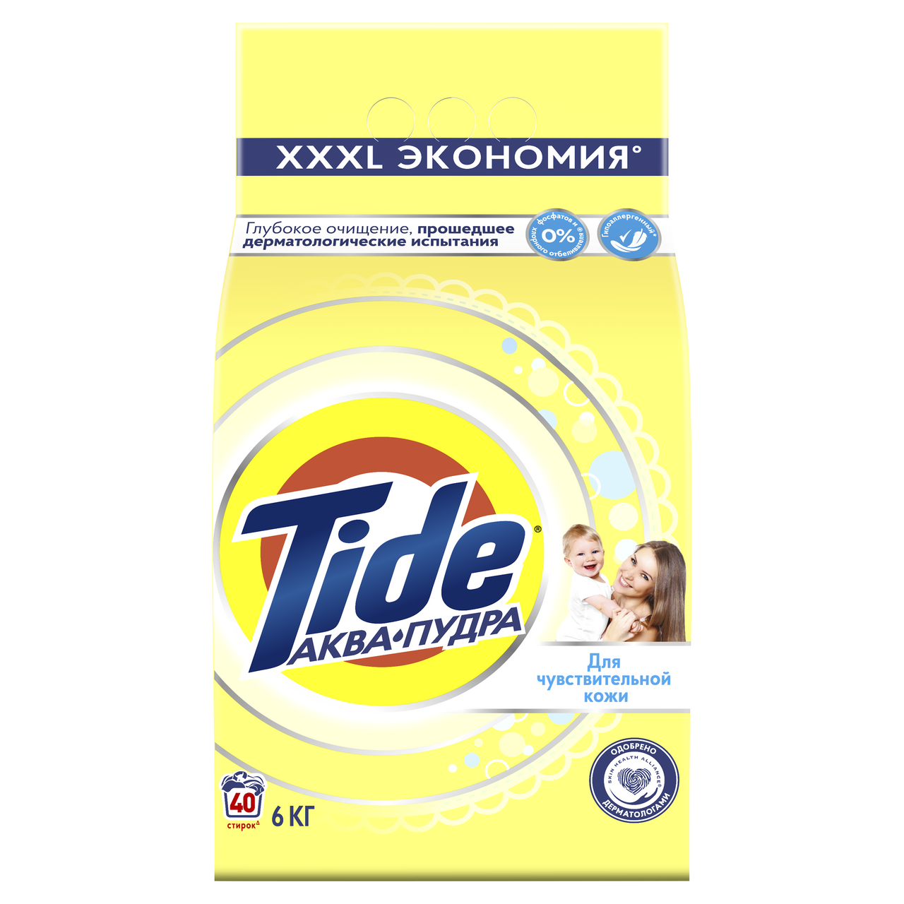 Изображение товара Стиральный порошок Tide Аква-пудра 6 кг гипоаллергенный для деликатной стирки детей и всей семьи