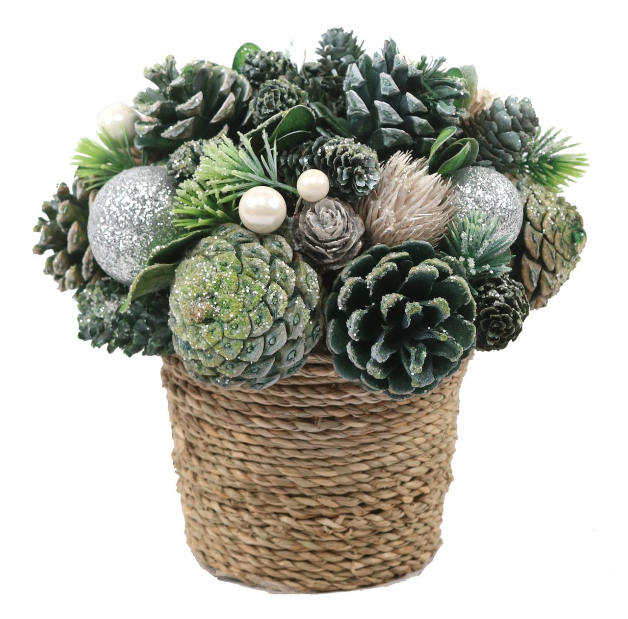 Корзинка с шишками и ягодами зеленая, 19см