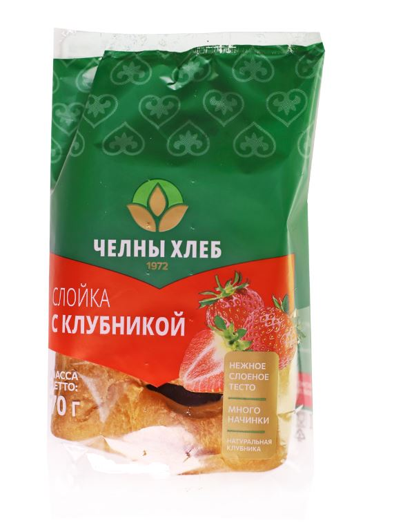 Слойка Челны-хлеб с клубникой, 70г