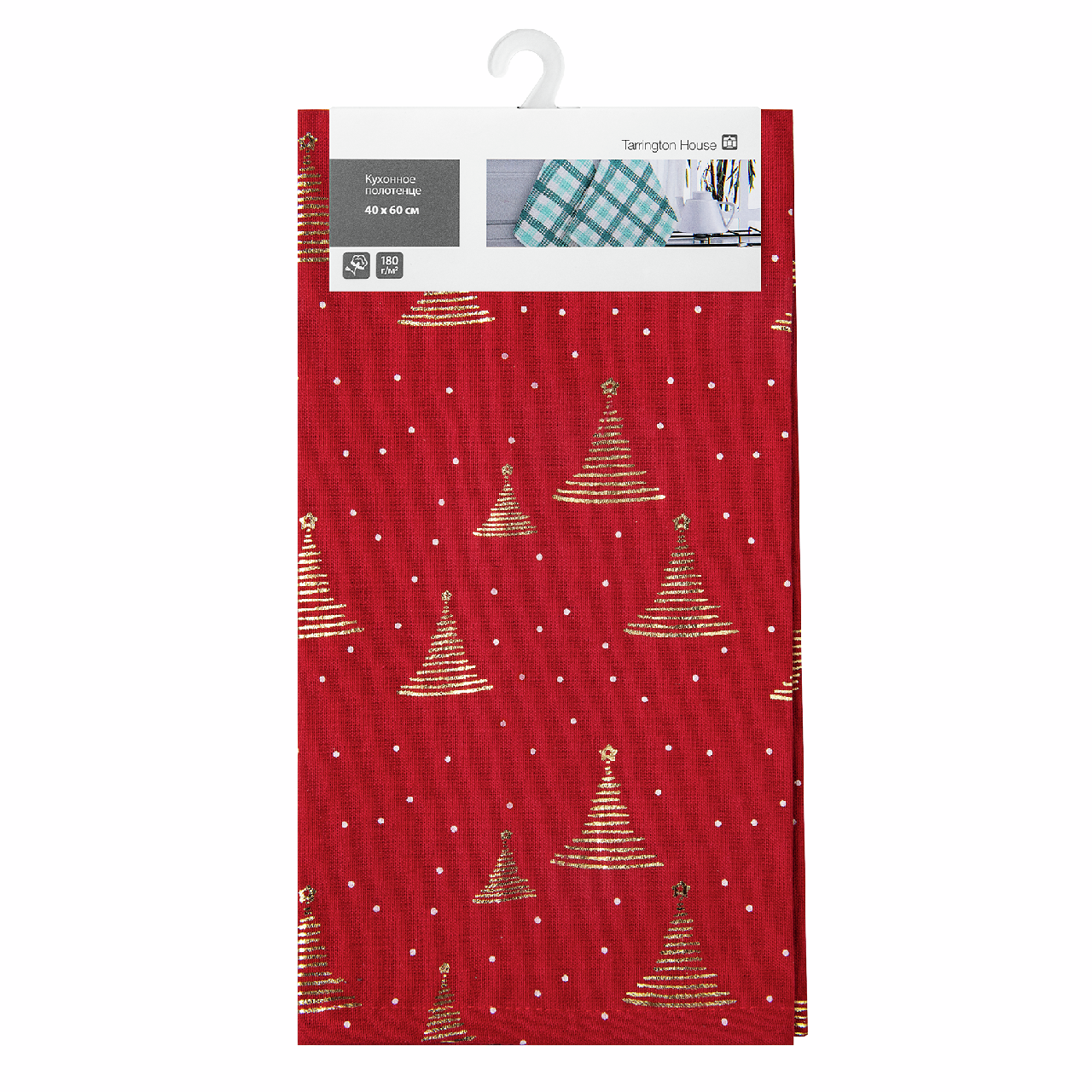 Tarrington House Полотенце кухонное вафельное красное с принтом Новый год 180г, 40 x 60см
