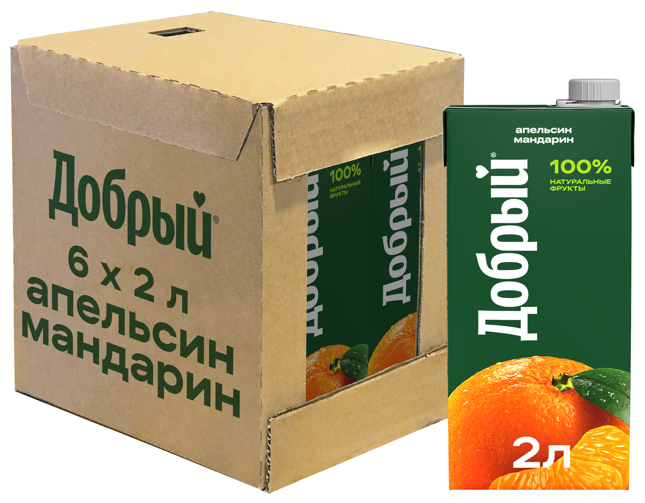 Напиток сокосодержащий Добрый апельсин и мандарин, 2л x 6 шт