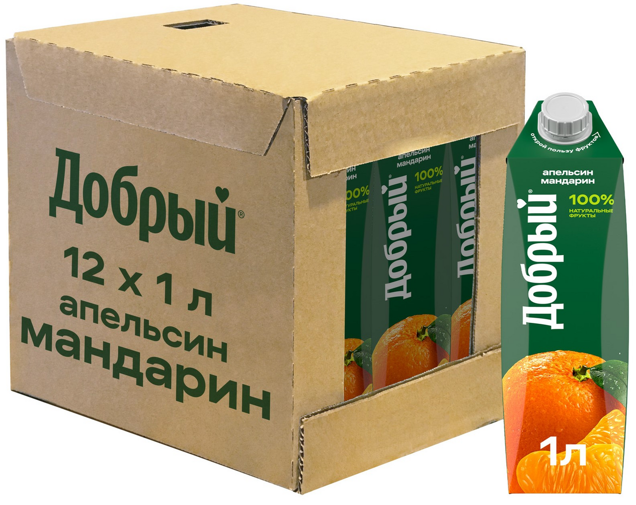 Напиток сокосодержащий Добрый апельсин и мандарин, 1л x 12 шт