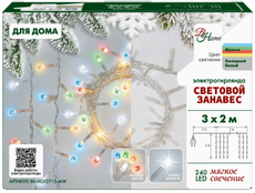 Электрогирлянда занавес B&H Световой 240Led мультиколор и холодный белый, 3 x 2м