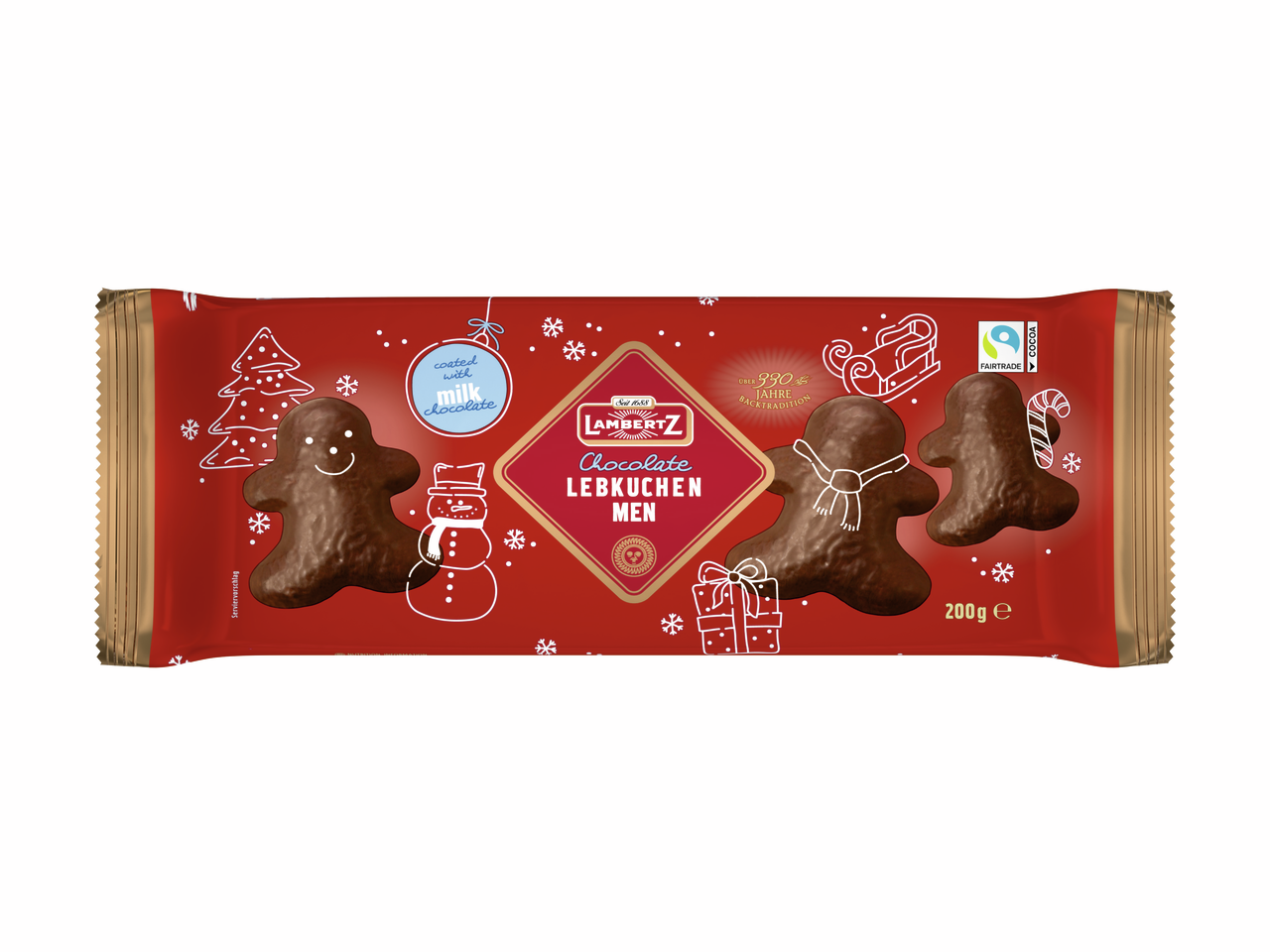 Пряники фигурные Lambertz Пряничный человечек в молочном шоколаде, 200г