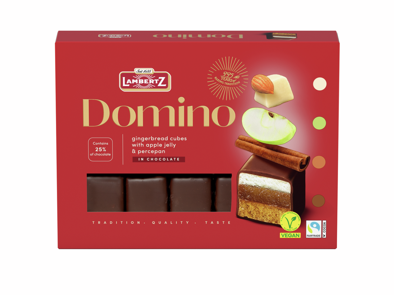 Пряники Lambertz Domino глазированные темным шоколадом с яблочным желе и персипаном, 175г