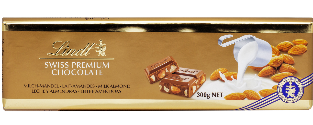 Шоколад Lindt Gold молочный с миндалем, 300г